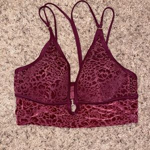 Red velvet floral engraved bralette with padding